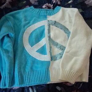 Justice Blue and White Peace Sweater